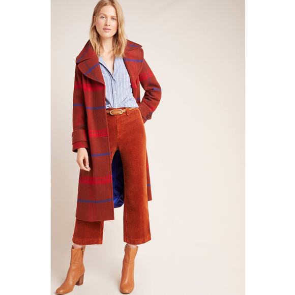Anthropologie Plaid Jasper Coat Size XL Front Flap Pockets Button Front